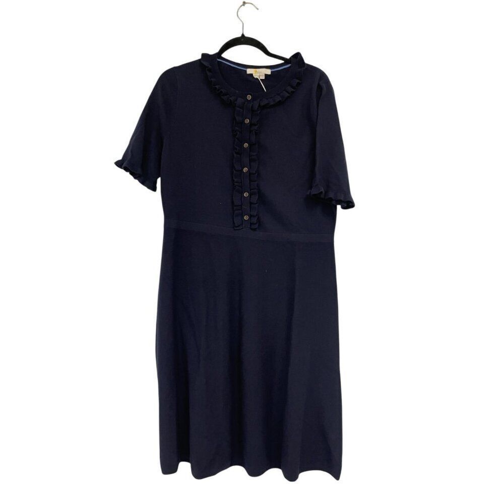Boden Womens Sweater Shift Dress UK 16 US 12 Navy Blue Knit Ruffled D0225 NWT - Picture 2 of 14
